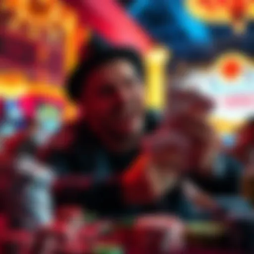 A player celebrating with casino chips and cards in Las Vegas after a successful betting experience.