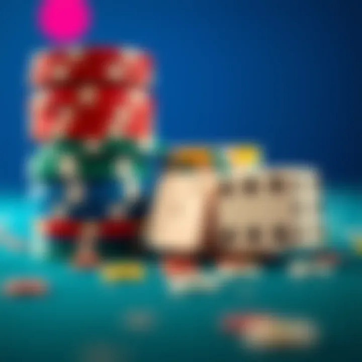 Colorful casino chips stacked next to dice, symbolizing the excitement and risks of gambling.