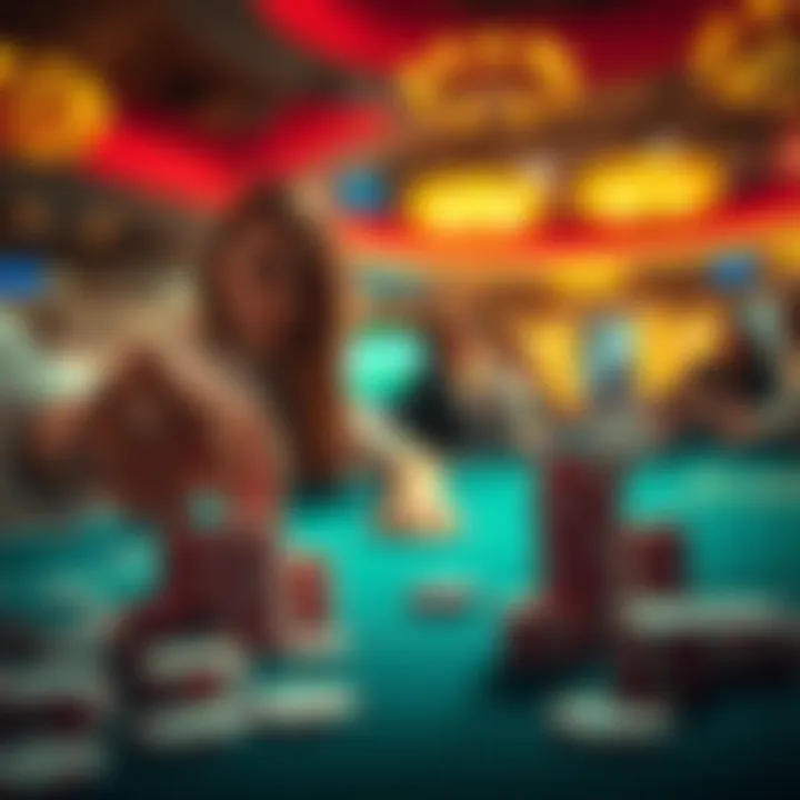 A person placing poker chips in front of a girl at a casino table
