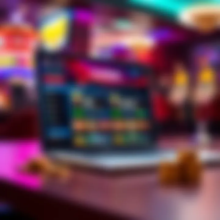 A laptop screen showing a casino comparison website with jackpots and bonuses listed