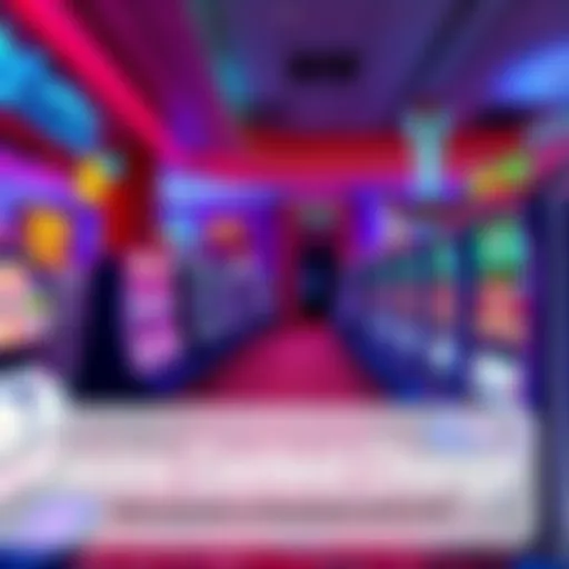 A colorful casino scene showing slot machines and gaming tables, highlighting a notice about rule changes for contests.