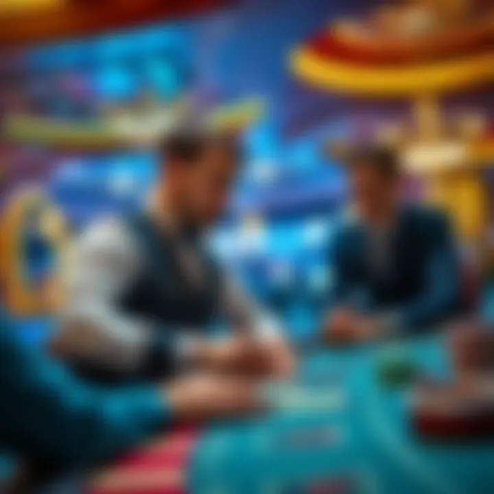Casino Dealer Demonstrating Euro Slide Technique A casino dealer at Borgata showing the Euro slide method to combat cheating, with a player at the table watching attentively.