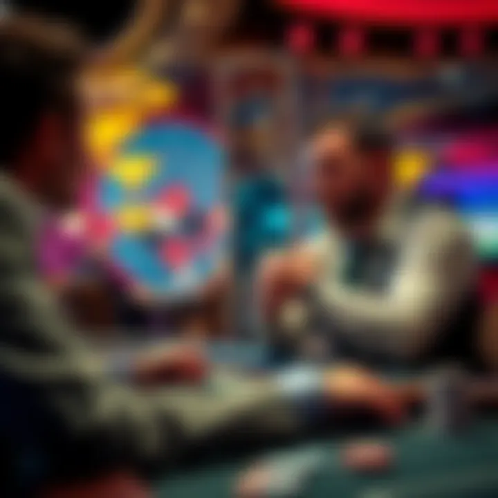 A casino dealer interacting with a player, discussing tips and strategies for tipping APs at the table.