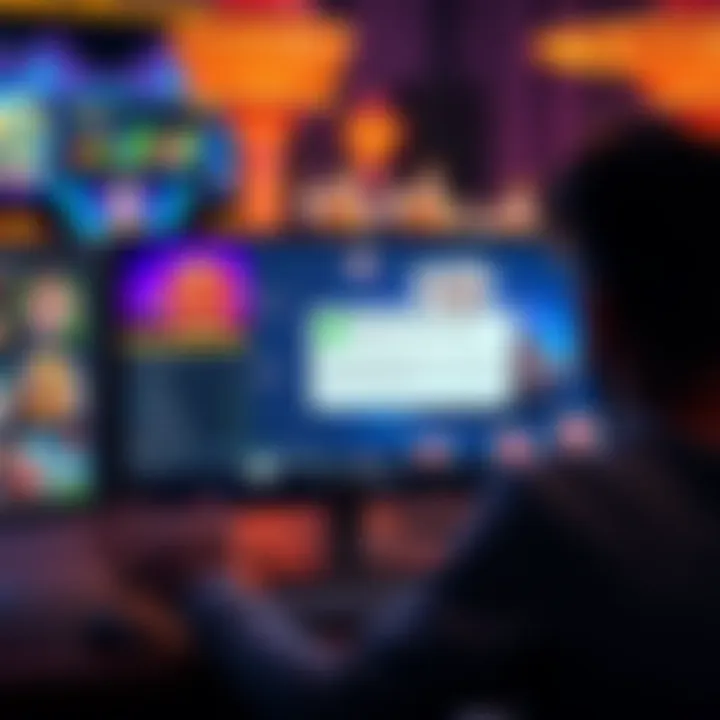 Person looking frustrated in front of a computer with casino games on the screen and a notification about deposit mode.