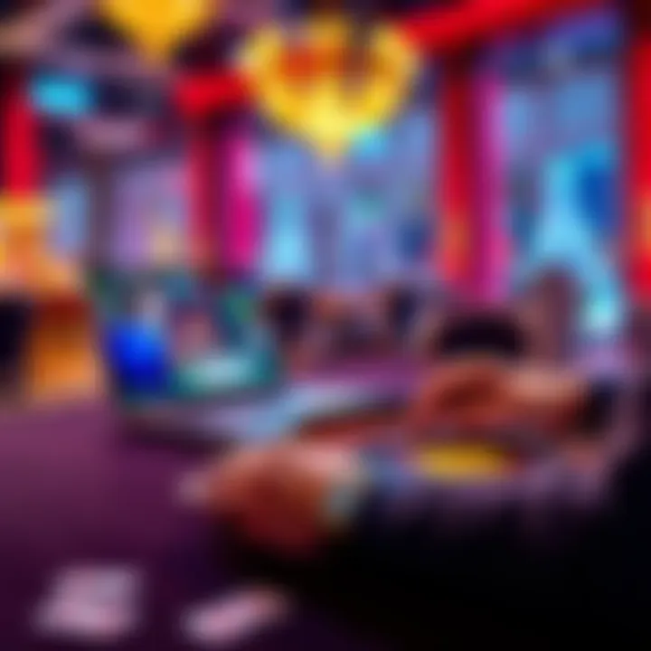 Casino Game Comparison A person playing an online game on a laptop beside a traditional casino table with chips and cards