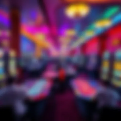 A vibrant casino scene with people playing various table games and slot machines in Las Vegas.