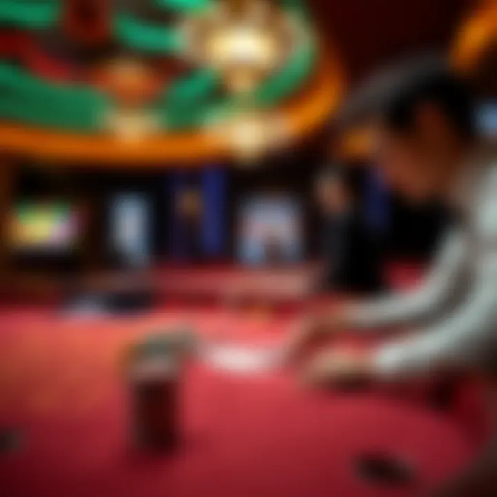 A player betting at a baccarat table in Borgata Casino, with chips and cards on the table.