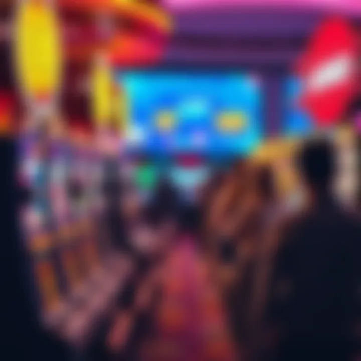 A casino scene showing people playing slots and plinko, with larger bets displayed