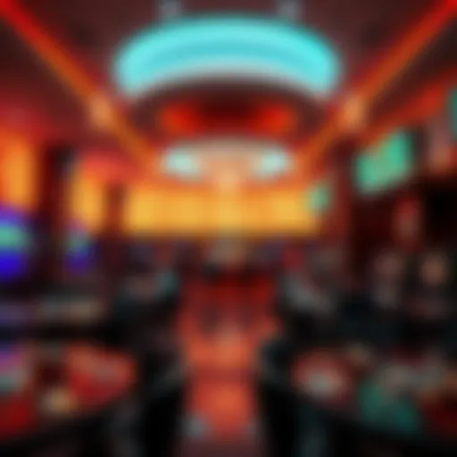 A view inside a casino showing soft lighting, a bar area with drinks, and people playing games, creating a comfortable atmosphere.