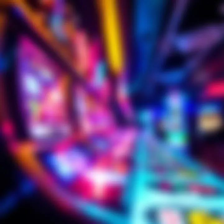 A close-up of casino slot machine with bright lights and large jackpot display.