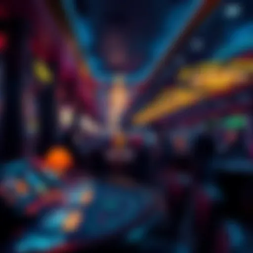 A dimly lit casino filled with flashing lights and gaming tables, showcasing the temptation of gambling.