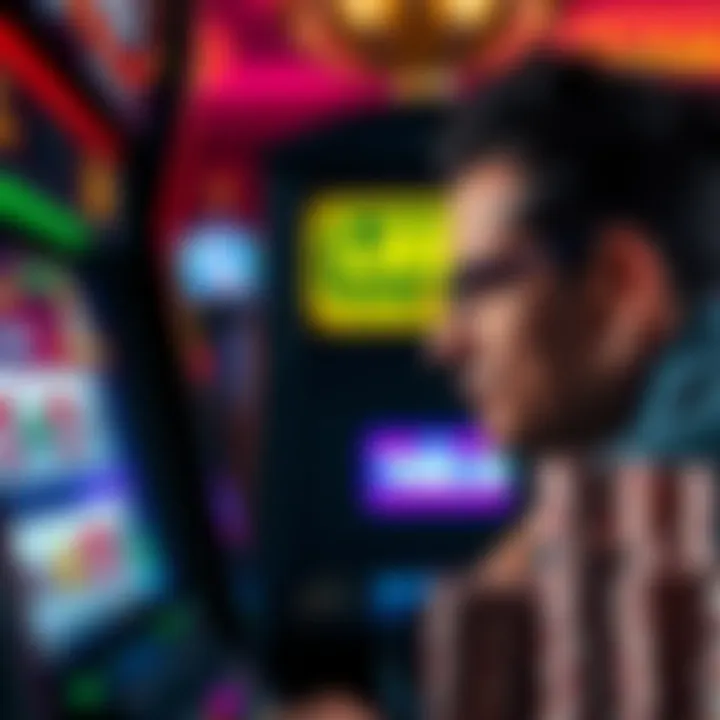 A player looks disappointed while staring at a casino slot machine screen showing a loss, with a stack of chips beside them.