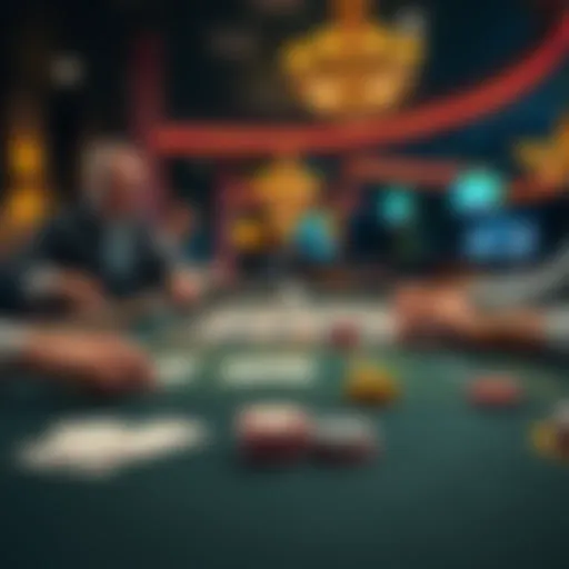 A casino table showing low stakes games with a dealer and players practicing card counting