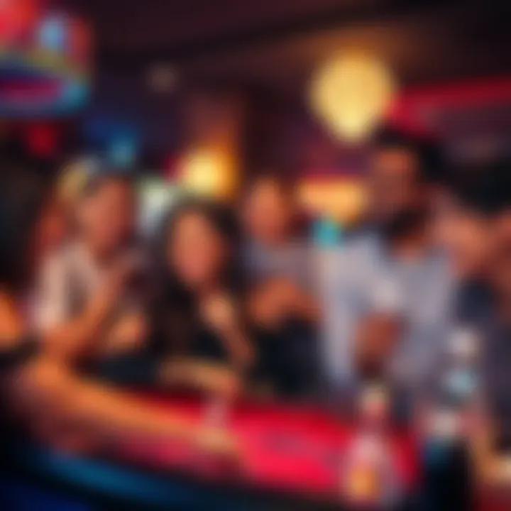 Group of friends celebrating at a casino, laughing and enjoying games while maintaining safety and excitement.