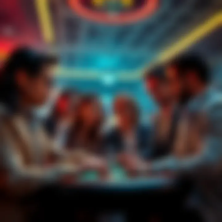 Casino Online Master Agents and Players Group of people discussing opportunities in an online casino environment, showcasing excitement and collaboration