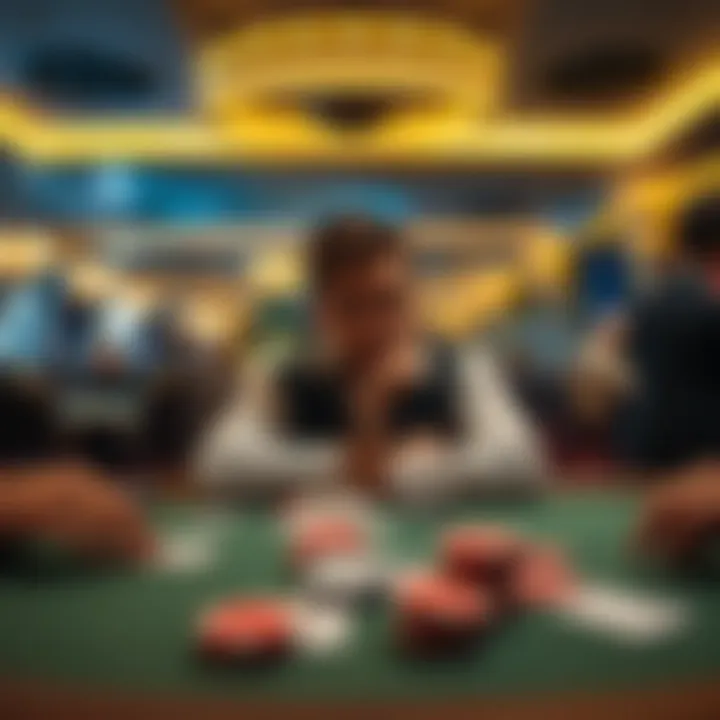 A thoughtful player sitting at a casino table, contemplating their gaming experience after being banned, surrounded by cards and chips.