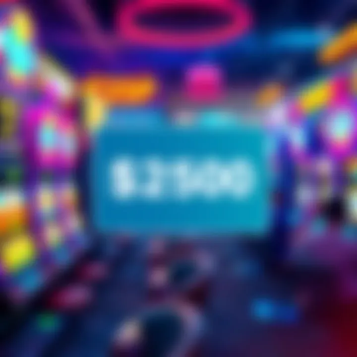 Casino Promotion A vibrant casino scene with colorful slot machines and excited players, showcasing a promotional sign for $250 FSP reward.