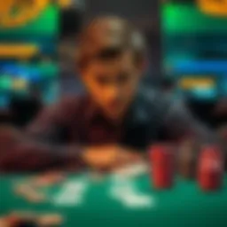 A thoughtful person sitting at a casino table, looking at chips and cards with a confused expression, symbolizing the reality of gambling losses versus wins.
