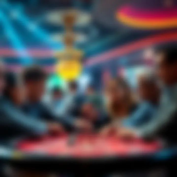 Casino refund discussion A group of people at a casino table looking concerned and discussing refund policies after losing money