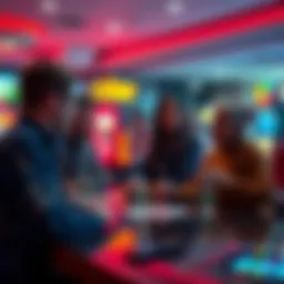 A group of people discussing self-exclusion options for gambling in a casual setting.