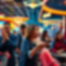 A group of people shopping in a casino, displaying various reactions to purchases and interactions, highlighting inappropriate behavior during gameplay.