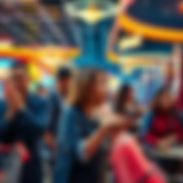 A group of people shopping in a casino, displaying various reactions to purchases and interactions, highlighting inappropriate behavior during gameplay.