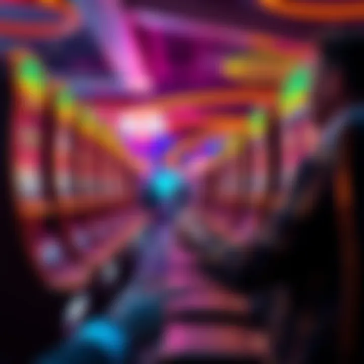 Casino Slot Machines Colorful slot machines in a casino setting with a player celebrating a win