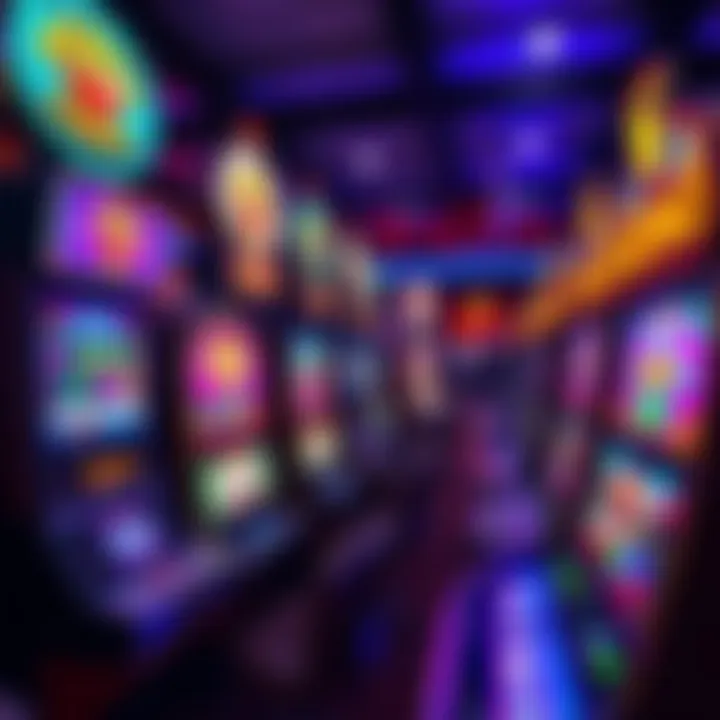 Colorful casino slots A vibrant display of various slot machines in a casino setting, showing bright lights and enticing graphics.