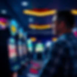 Casino Slots Recommendation A player looking at various slot machines in a casino with a bonus offer displayed on the screen