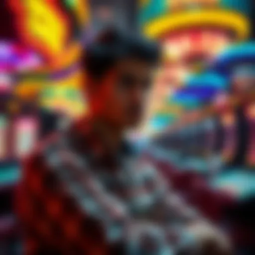 A person thinking about whether to play slots or table games in a casino, with $500 in hand.