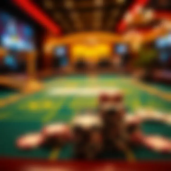 Close-up of a baccarat table at Rivers Casino with poker chips and cards