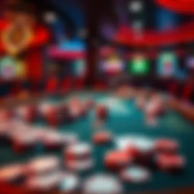 A local casino table filled with chips and playing cards, highlighting higher rake fees compared to online casinos.