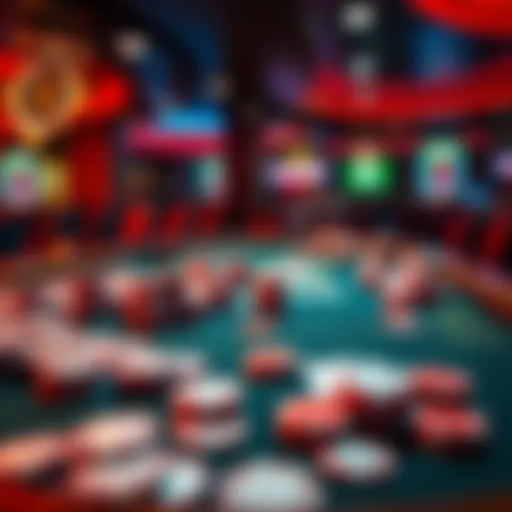 A local casino table filled with chips and playing cards, highlighting higher rake fees compared to online casinos.