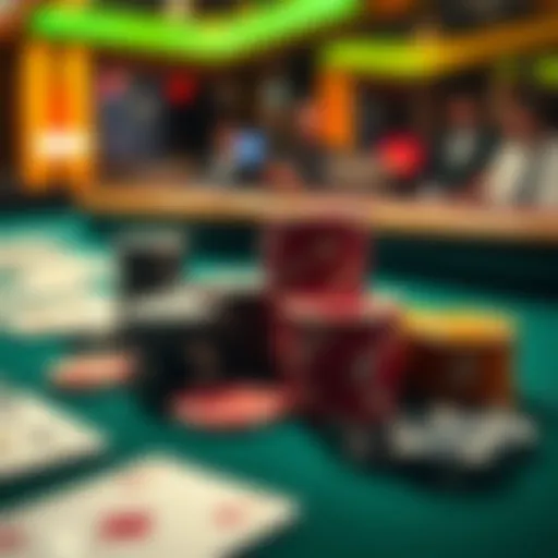 Close-up of a casino table featuring poker chips and playing cards, illustrating the environment where side bets take place