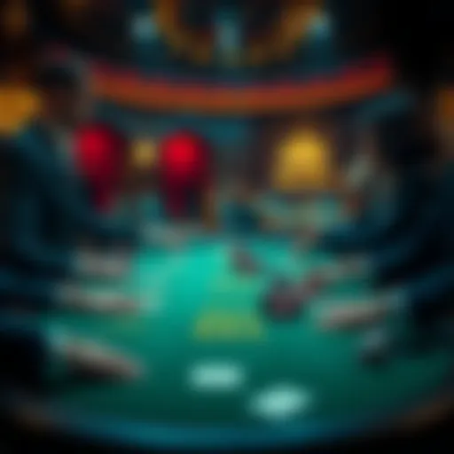 A casino table showing high stakes poker with players focused on the game, representing the tension and respect between them.