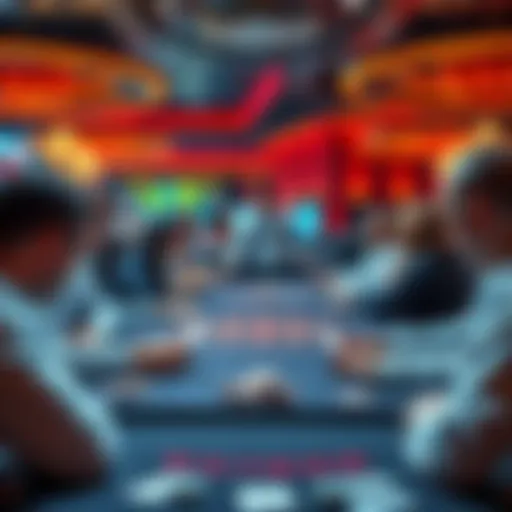A busy casino table showing inexperienced players looking at their cards while a dealer manages the game.