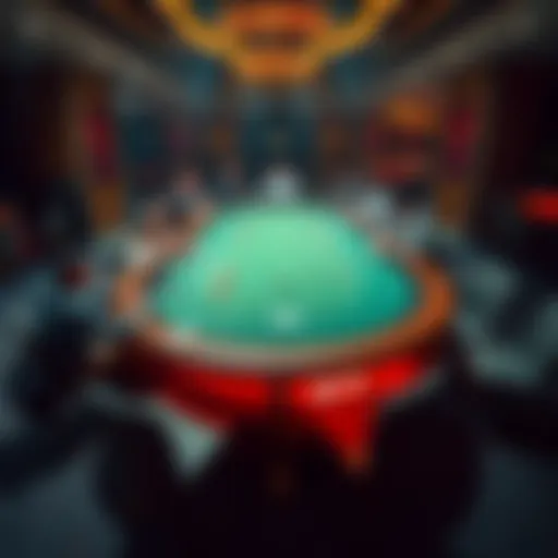 A crowded 6/5 betting table with players around it, beside an empty 3/2 table in a casino setting