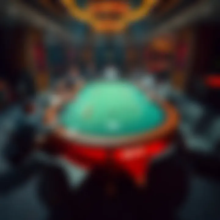 A crowded 6/5 betting table with players around it, beside an empty 3/2 table in a casino setting
