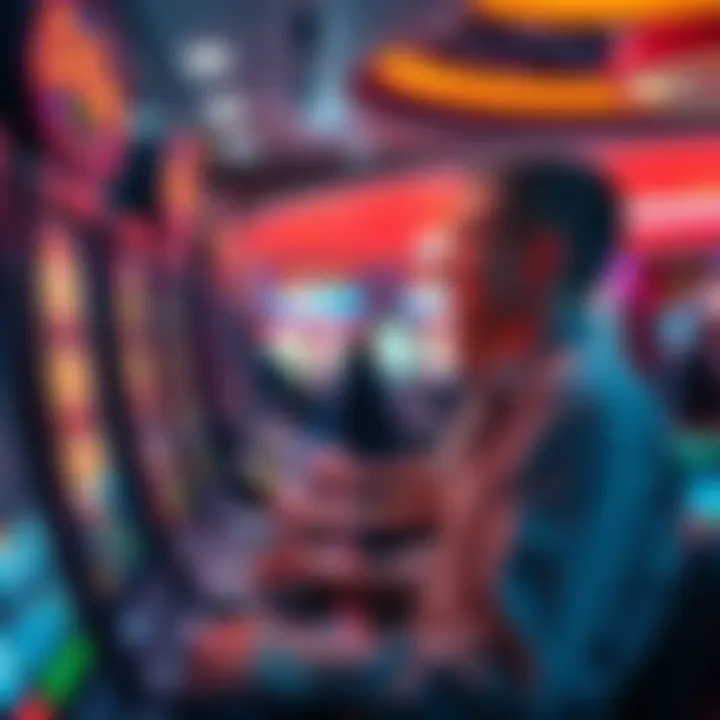 A beginner at a casino looking at slot machines and table games with excitement