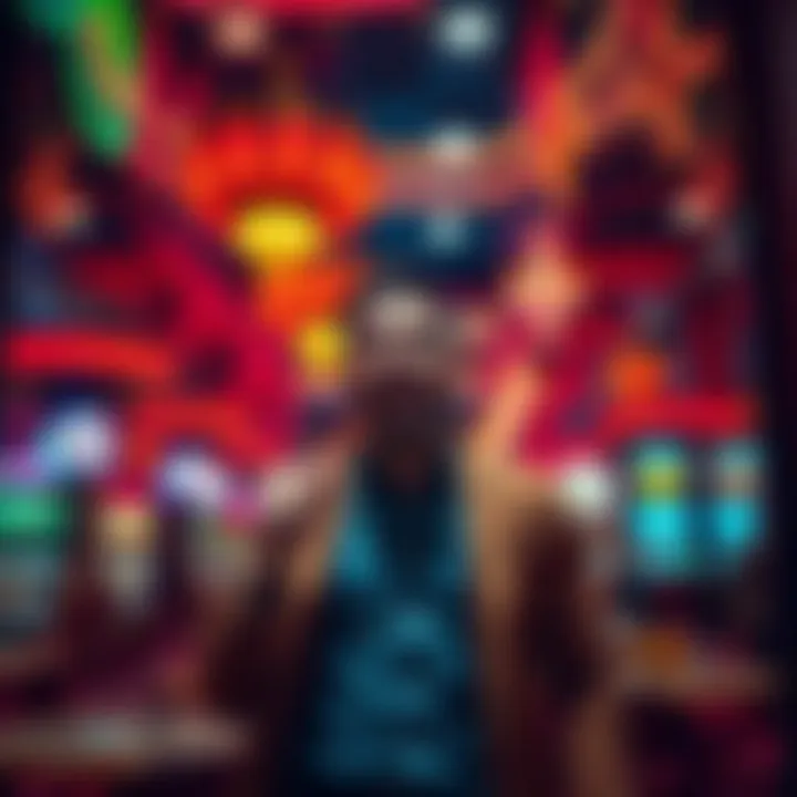 A man leaving a casino excitedly after winning a large amount of money, surrounded by casino lights and decorations.