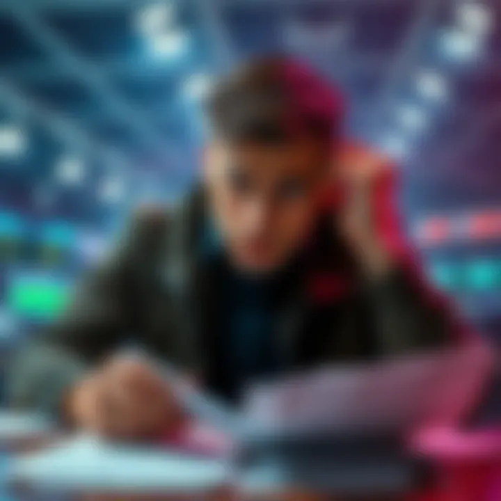 A worried person looks at betting slips and tax forms, highlighting concerns about sports betting taxes in the USA