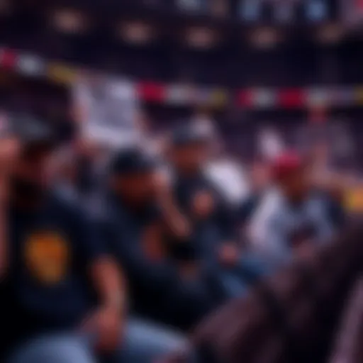 Cleveland Cavaliers fans showing signs of disappointment in the stands during a playoff game, with some holding banners calling for change.