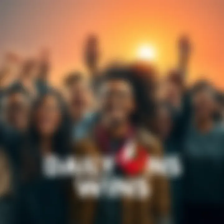 A group of diverse people smiling and cheering together, celebrating small victories in life.