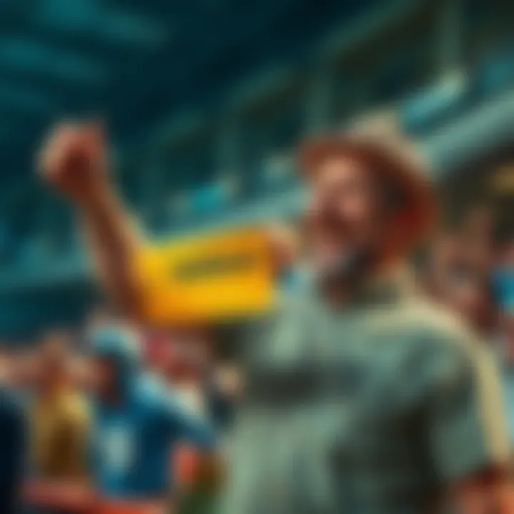 A happy bettor celebrating a successful wager after the Derby, holding a winning ticket with a backdrop of cheering crowd.