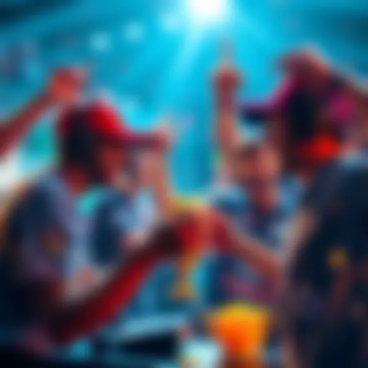 Celebrating Game Wins Players celebrating victories with rewards from the same seed in a gaming event
