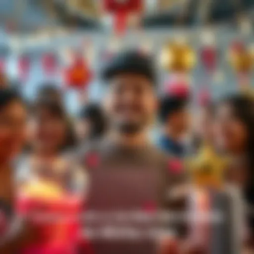 A person joyfully celebrating an important personal achievement with friends and family, surrounded by decorations and smiles.