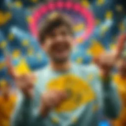 A happy player holding yellow cash and celebrating a victory with a free betting line