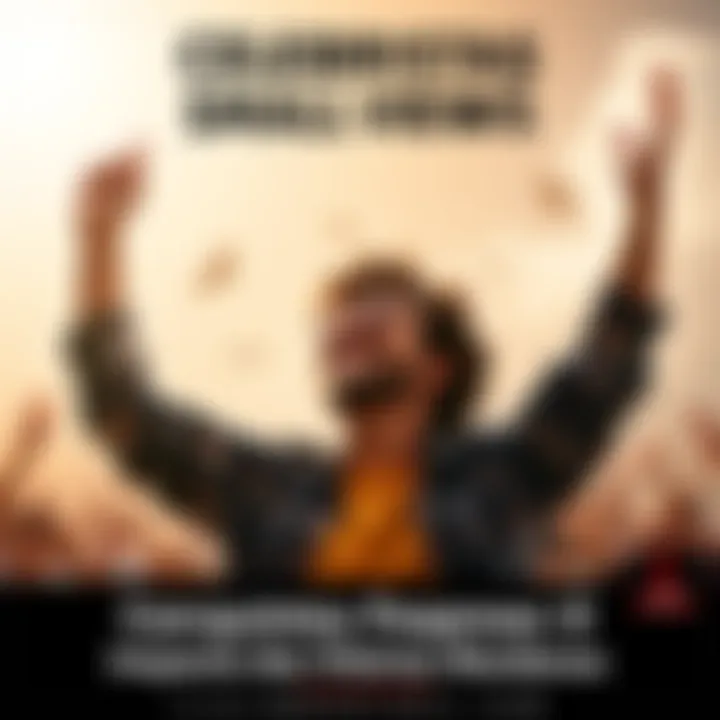 A person raising their arms in joy after completing a small task, with a bright and cheerful background.