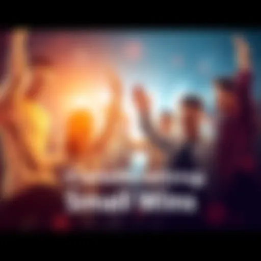 Celebrating Small Wins A group of people joyfully celebrating a small achievement with smiles and high-fives.