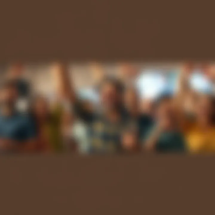 A group of people smiling and cheering as they celebrate small achievements in a casual setting.
